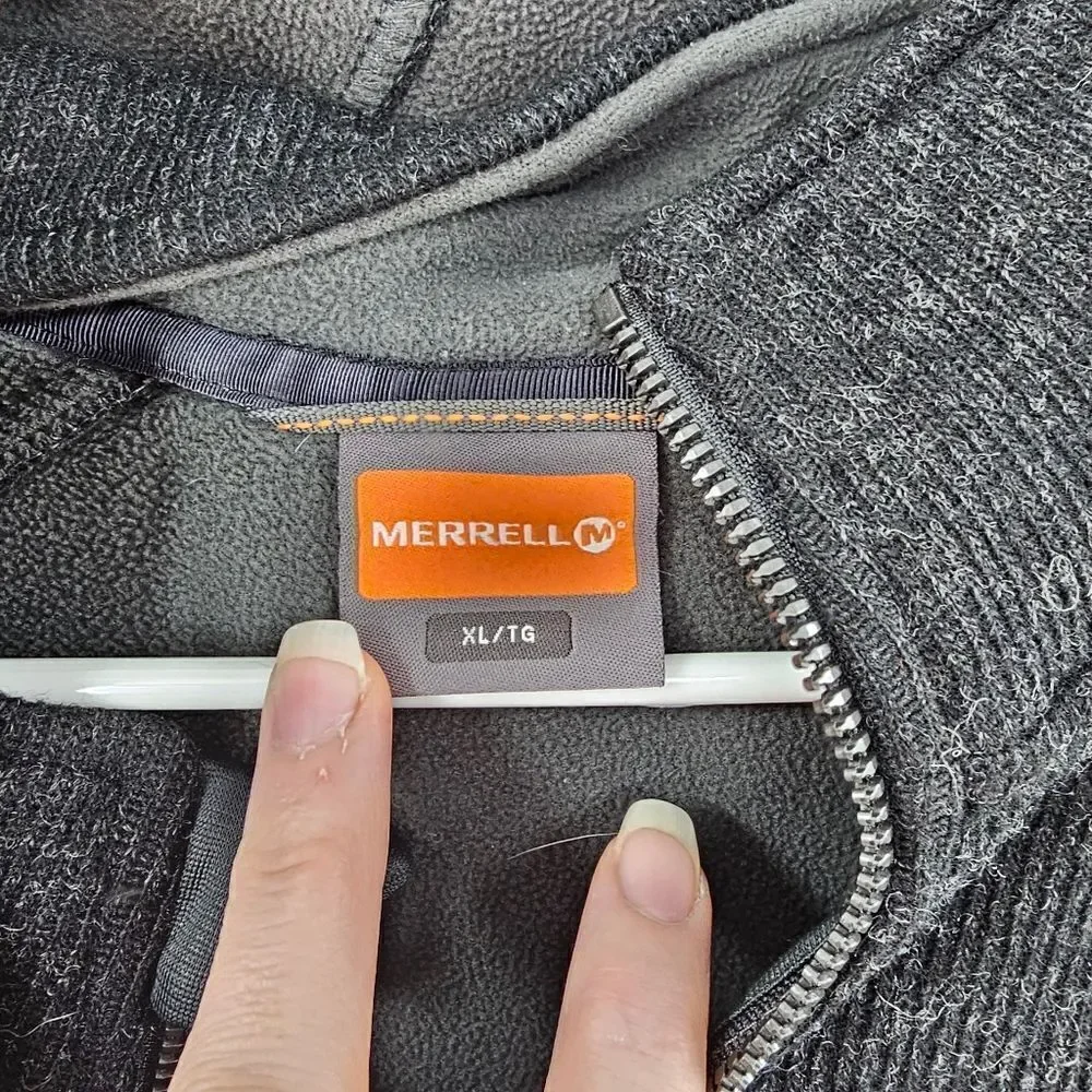 Merrell wool blend hooded jacket xl mens black charcoal gray fleece lined coat